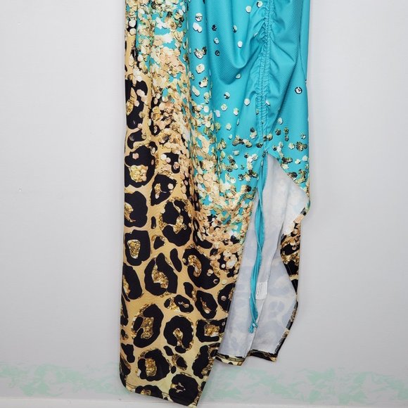 Chicme Ribbed Body Con Mixed Print Sleeveless Tank Top Torso Maxi Dress Size XL - Picture 4 of 10
